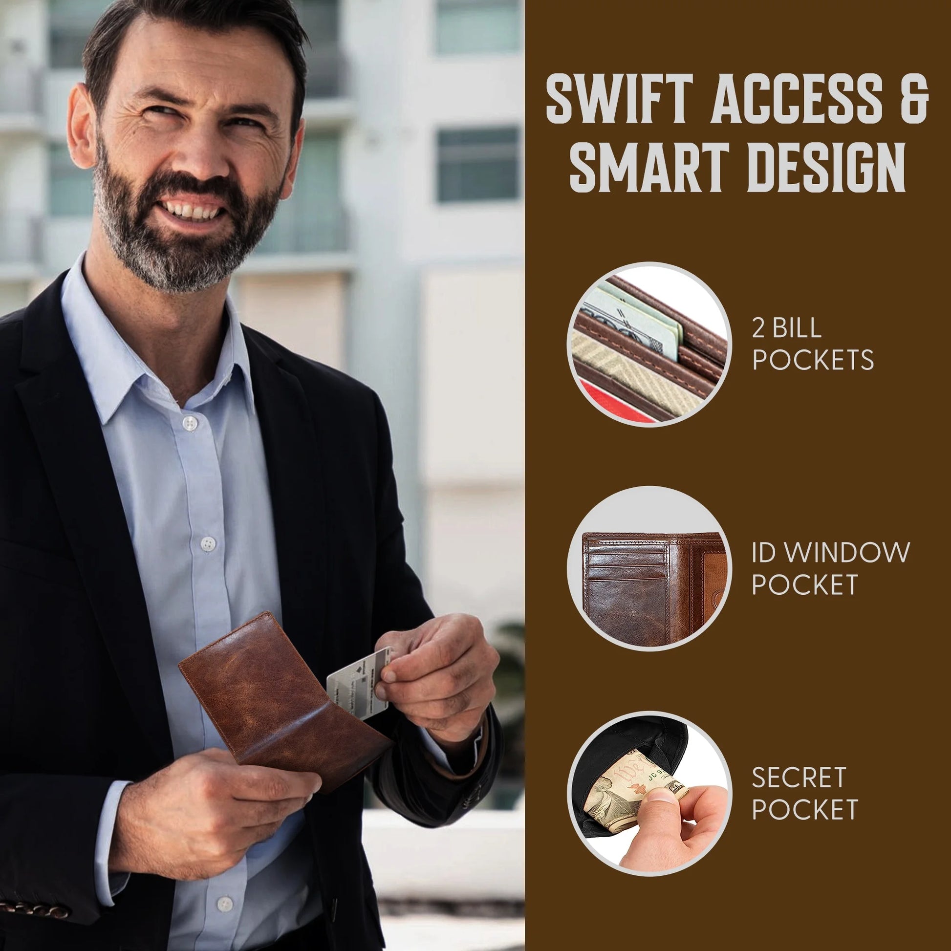 Elevate Your Style with the Best Leather Men’s RFID Trifold Wallet in Forest Brown – Secure, Stylish, and Adventure-Ready!
