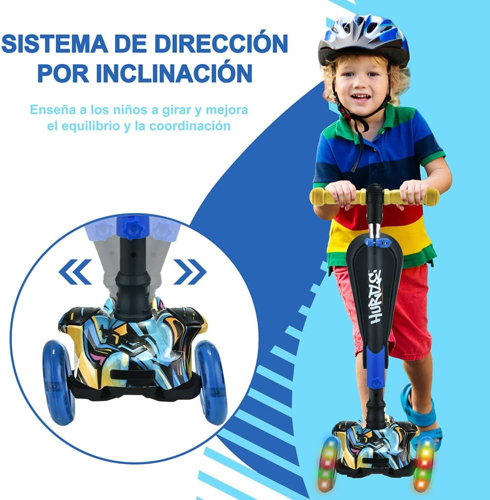Exciting 3-Wheel Scooter with LED Lights - Adjustable Lean-To-Steer Handlebar and Foldable Seat for Fun Riding Experience - Perfect for Kids Ages 1-14!