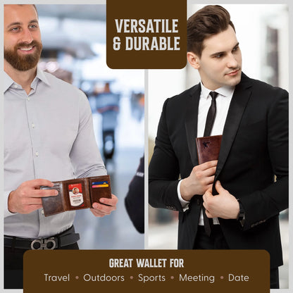 Elevate Your Style with the Best Leather Men’s RFID Trifold Wallet in Forest Brown – Secure, Stylish, and Adventure-Ready!