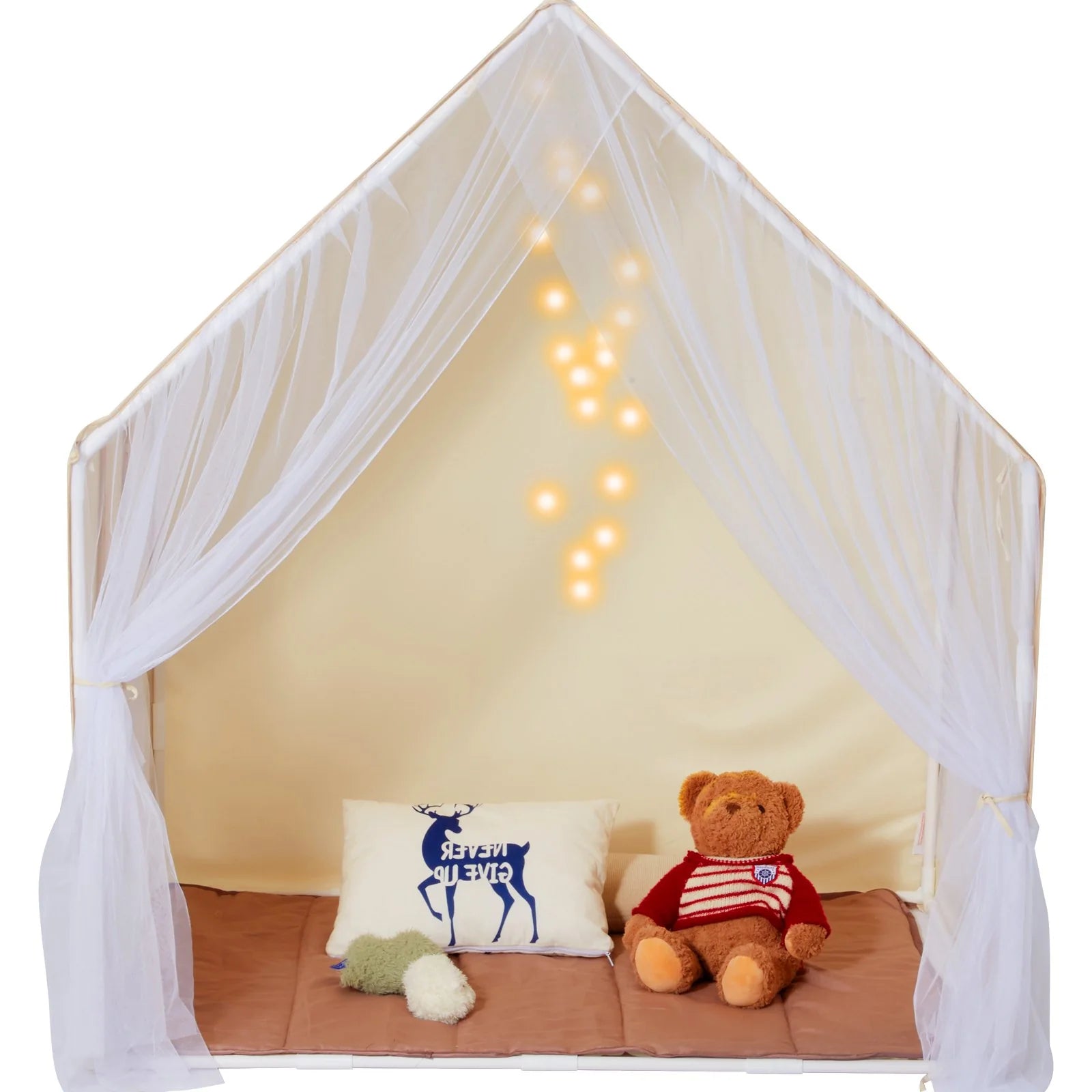 VEVOR Cozy Children's Play Tent - Ultimate Indoor & Outdoor Yurt for Ages 1-5 with Mat & Lamp, Stylish Beige Design