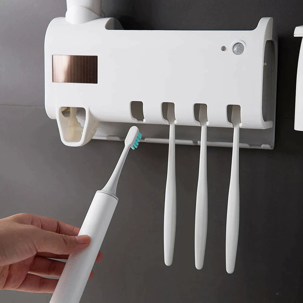 UV Light Toothbrush Sanitizer and Automatic Toothpaste Dispenser