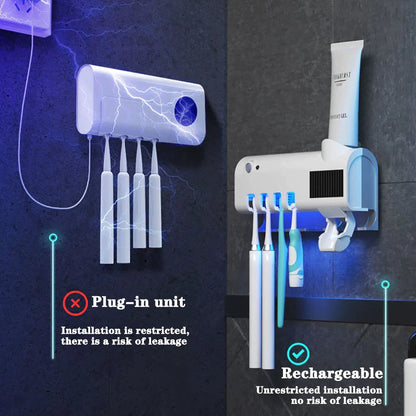 UV Light Toothbrush Sanitizer and Automatic Toothpaste Dispenser