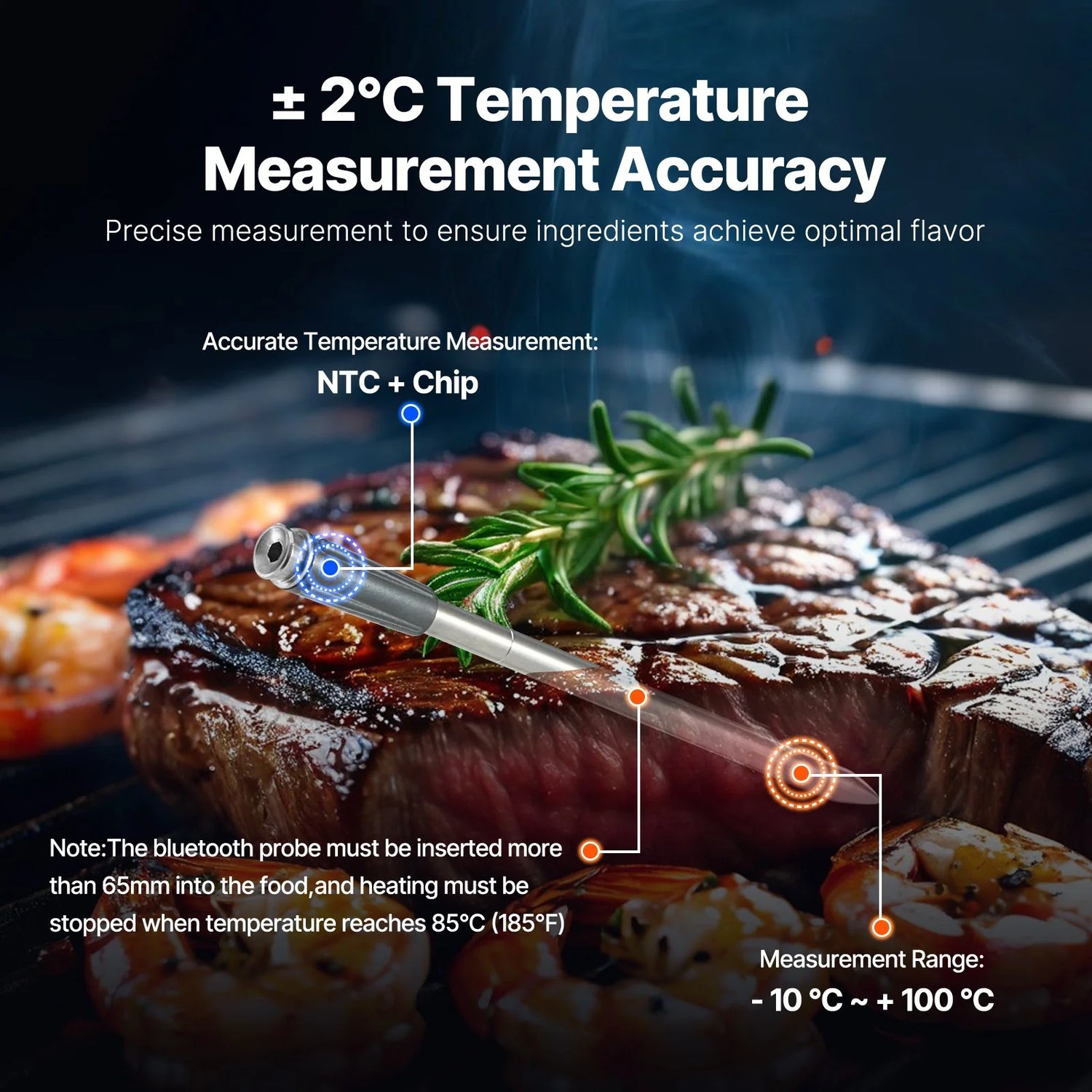VEVOR Bluetooth Wireless Meat Thermometer - Effortless Cooking with 500 Ft Range for Perfectly Cooked Meats