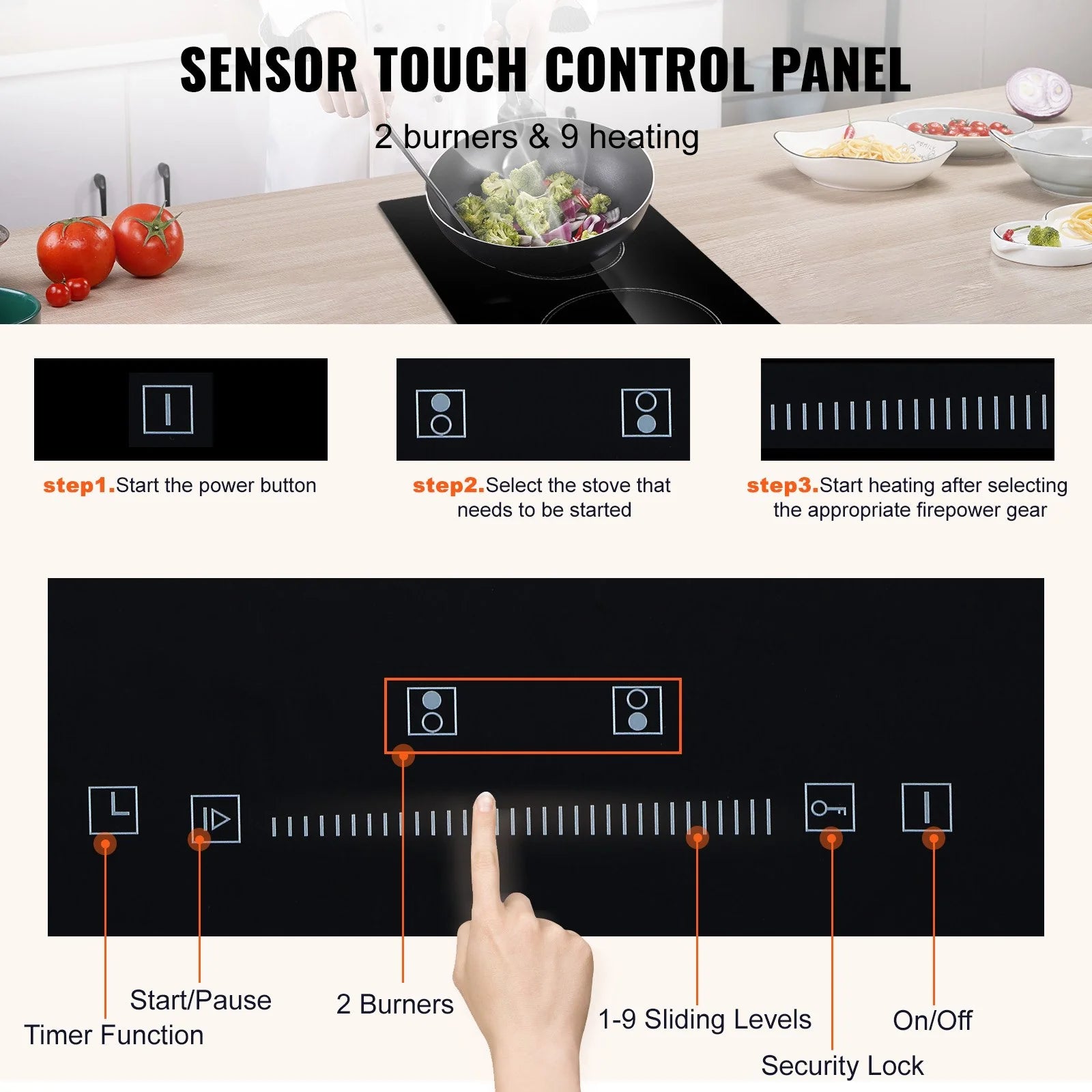 Experience Effortless Cooking with the VEVOR 20" Electric Built-in Cooktop – 2 Powerful Burners, Touch Control, and Safety Features for the Modern Kitchen