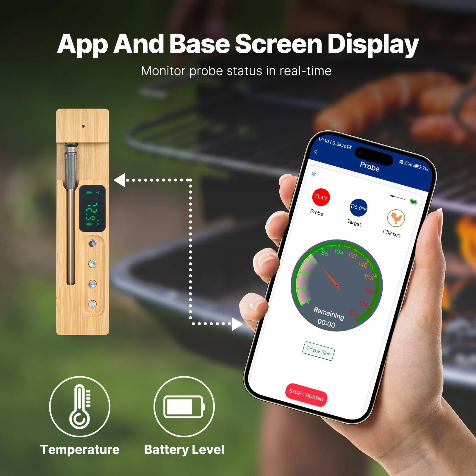 VEVOR Bluetooth Wireless Meat Thermometer - Effortless Cooking with 500 Ft Range for Perfectly Cooked Meats