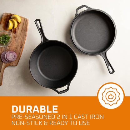 Experience Culinary Excellence with Our 3 Quart Pre-Seasoned Cast Iron Dutch Oven and Skillet Bundle - The Essential Cookware for Every Home Chef!