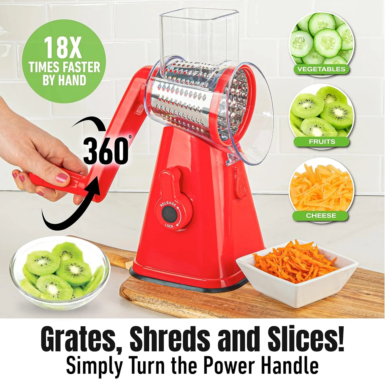Revolutionize Your Cooking with the Stainless Steel Rotary Cheese Grater - Hand Crank, 3 Blades, Perfect Vegetable Slicer with Suction Base