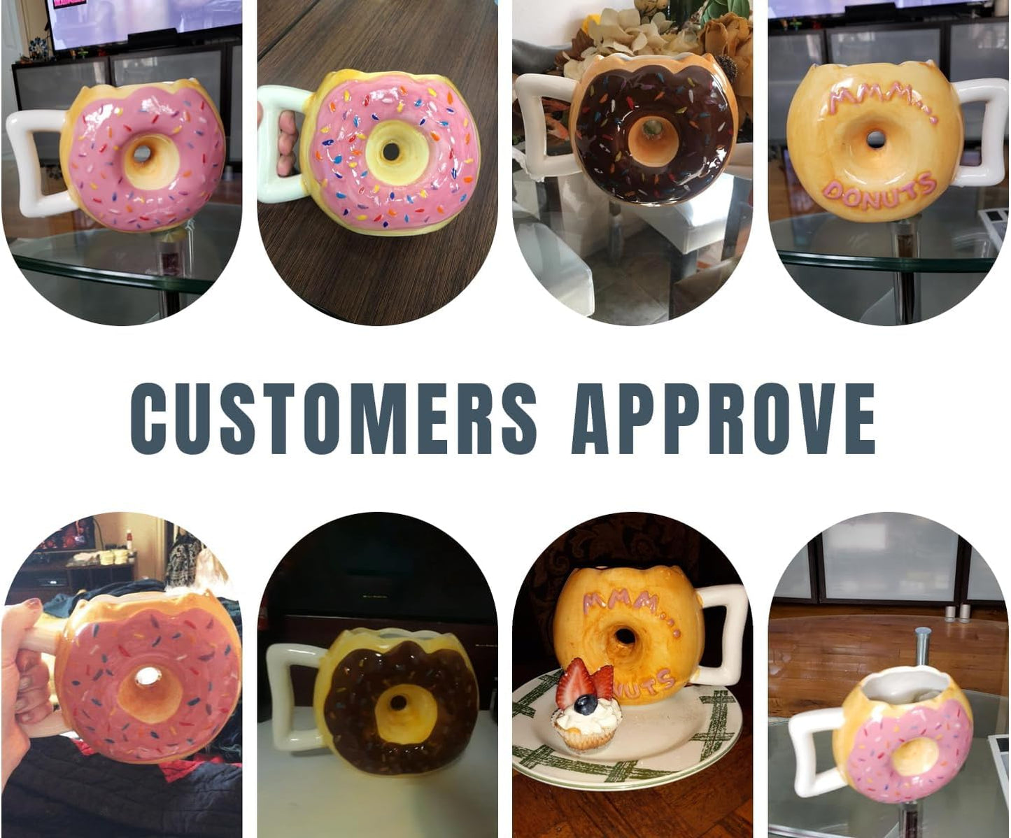 Delightful Pink Glazed Ceramic Donut Mug with Funny 'MMM... Donuts!' Quote - Perfect for Coffee Lovers - 14 Oz Capacity for Your Favorite Hot and Cold Drinks