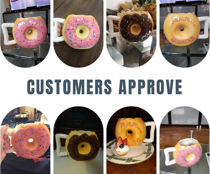 Delightful Pink Glazed Ceramic Donut Mug with Funny 'MMM... Donuts!' Quote - Perfect for Coffee Lovers - 14 Oz Capacity for Your Favorite Hot and Cold Drinks