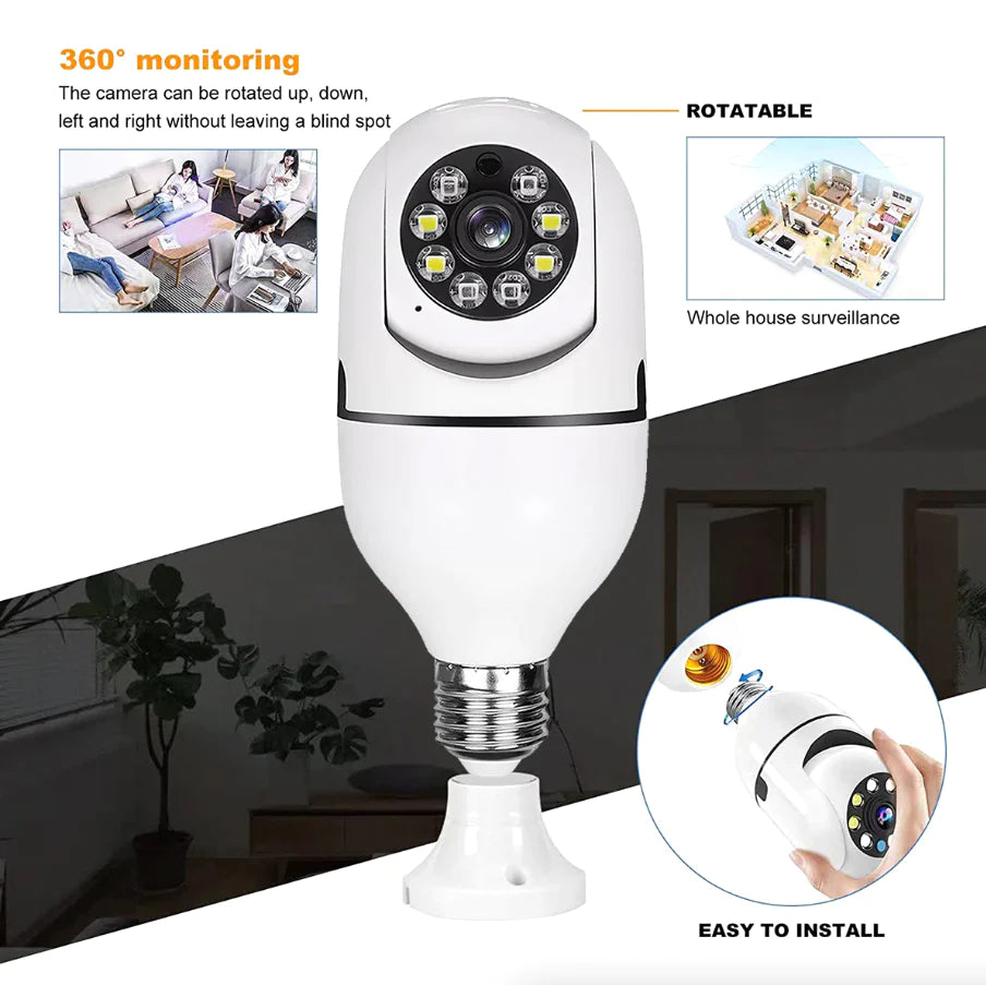 360° 1080P Wi-Fi IP E27 Light Bulb Camera with Infrared Night Vision for Smart Home Security