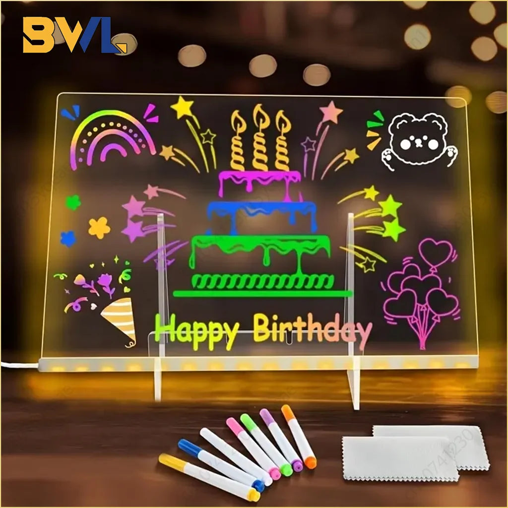 LED Colorful Erasable Note Board for Children - Luminous Dry Erase Drawing and Message Board with Stand