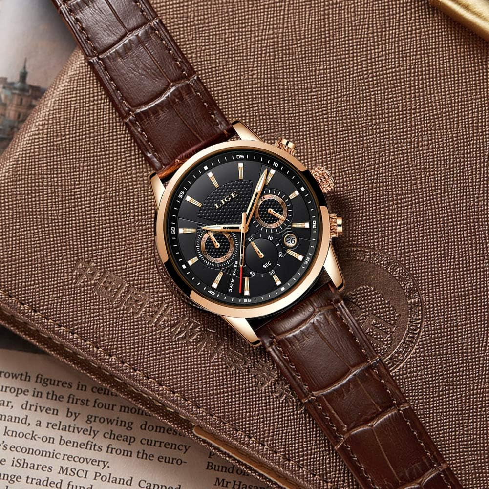 Elevate Your Style with the Ultimate Men's Fashion Quartz Chronograph Wrist Watch - Waterproof Leather Band & Date Function