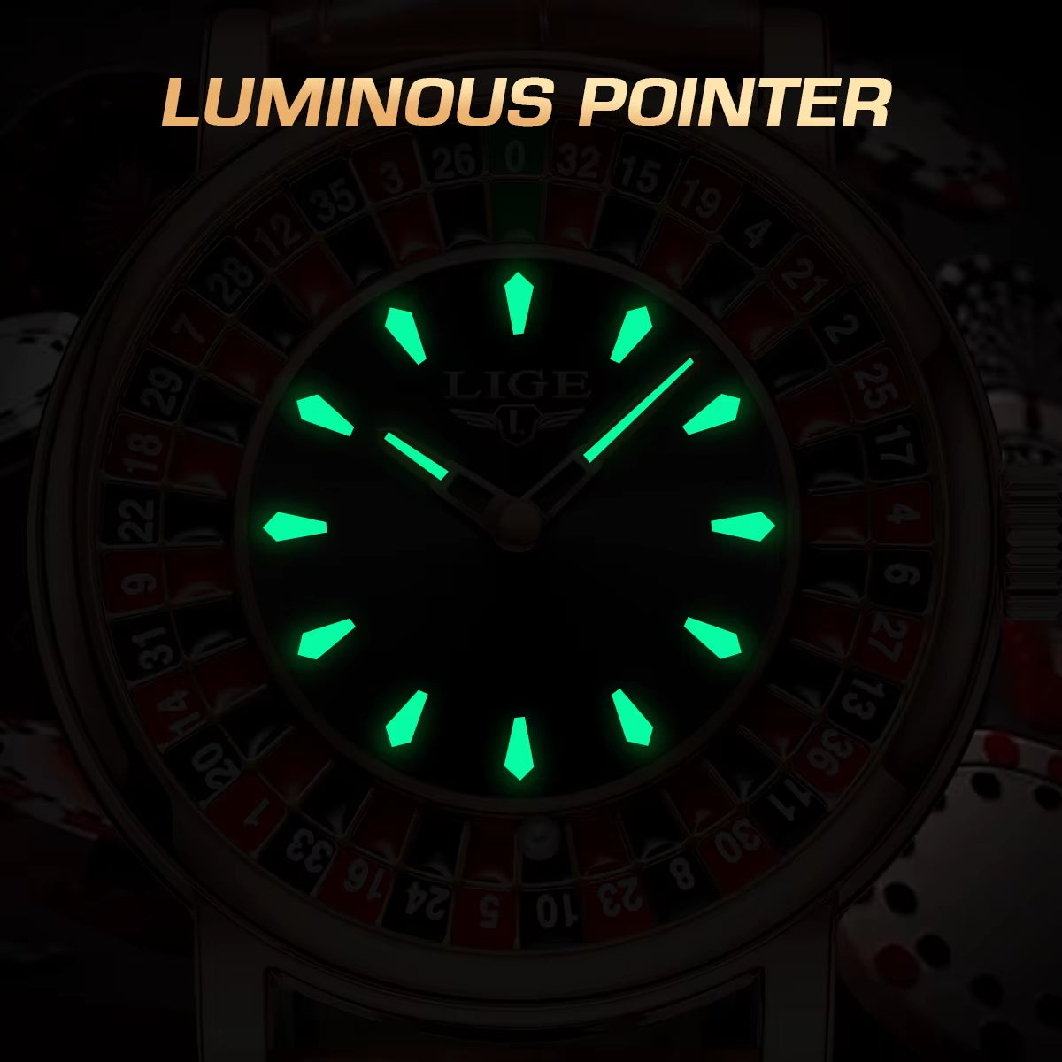 Men's Brown Leather Watch with Unique Las Vegas Roulette Design and Luminous Hands for Enhanced Timekeeping