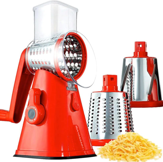 Revolutionize Your Cooking with the Stainless Steel Rotary Cheese Grater - Hand Crank, 3 Blades, Perfect Vegetable Slicer with Suction Base