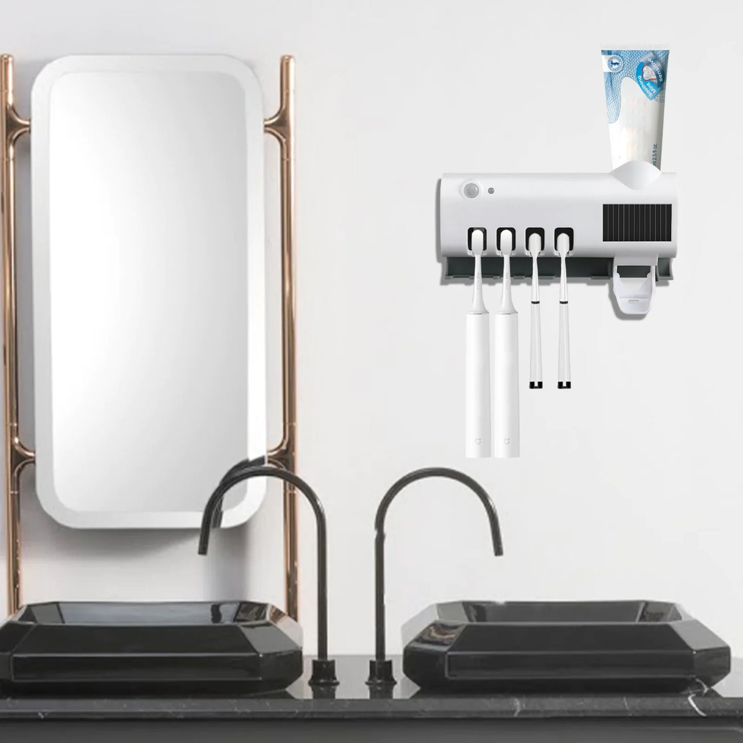 UV Light Toothbrush Sanitizer and Automatic Toothpaste Dispenser