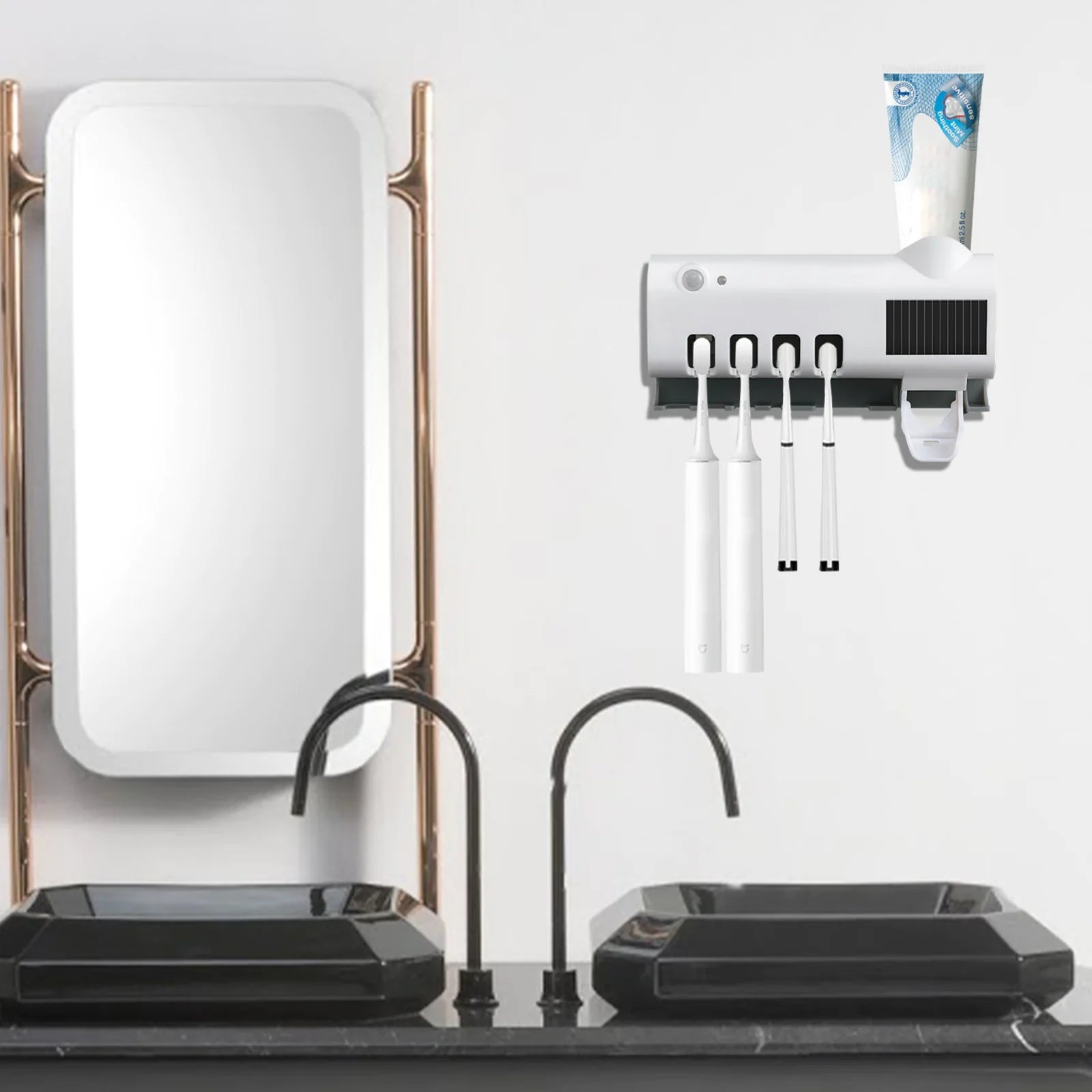 UV Light Toothbrush Sanitizer and Automatic Toothpaste Dispenser