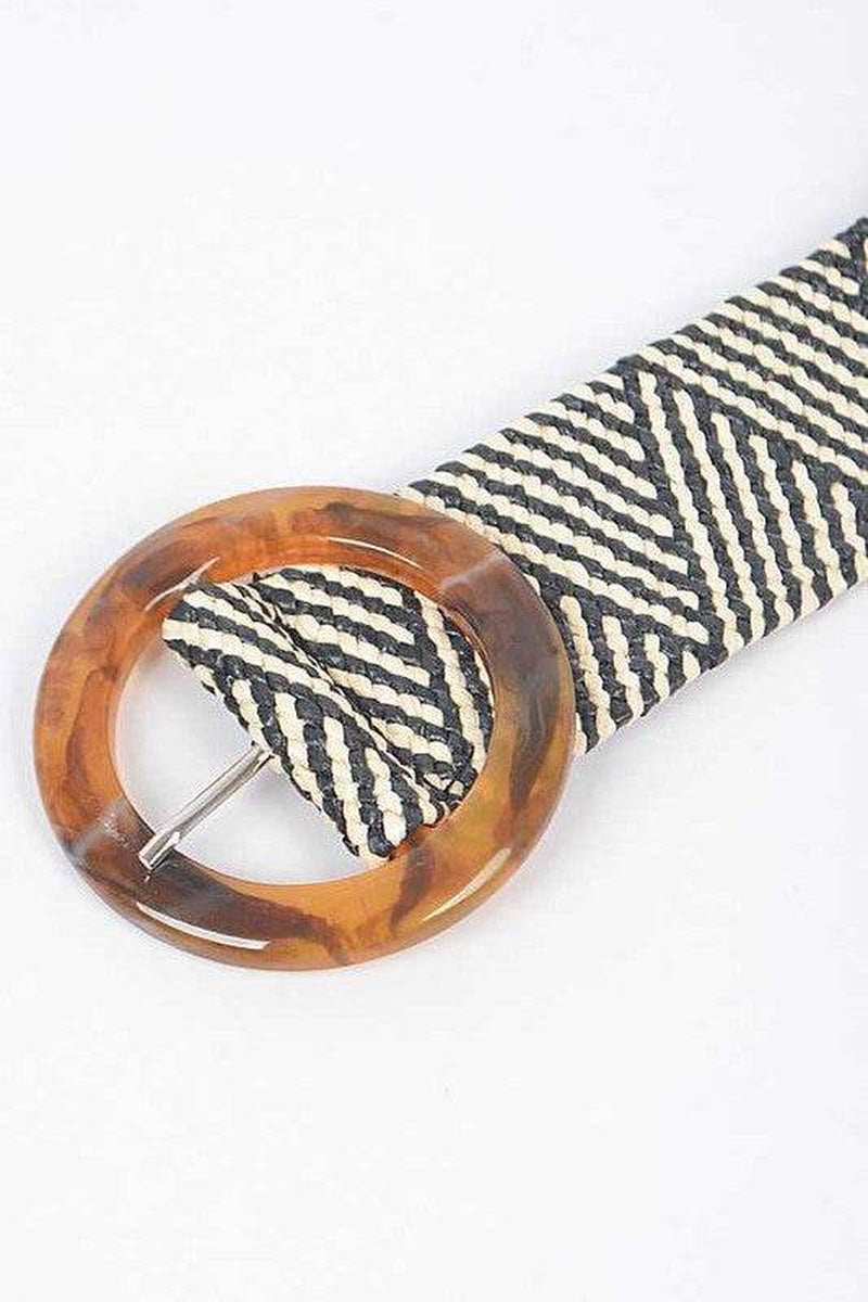 Stylish Resin Buckle Elastic Belt with Trendy Faux Straw Design for Every Outfit