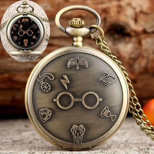Charming Vintage Pocket Watch with Whimsical Glasses Design - Perfect Quartz Timepiece for a Playful Look