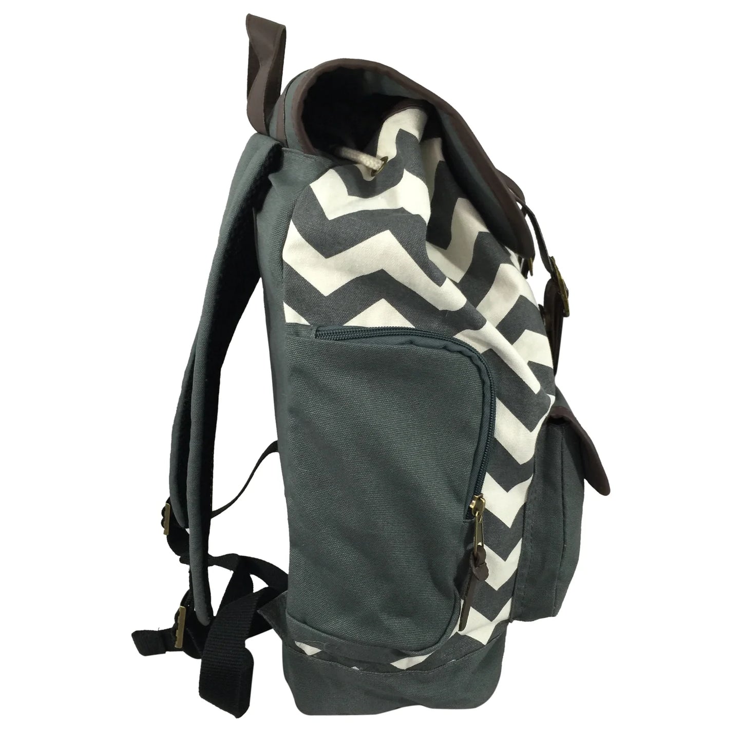 Stylish Grey White Chevron Canvas Laptop Backpack for 15-Inch Laptops – Perfect Unisex Travel and School Bag for Teens and Adults