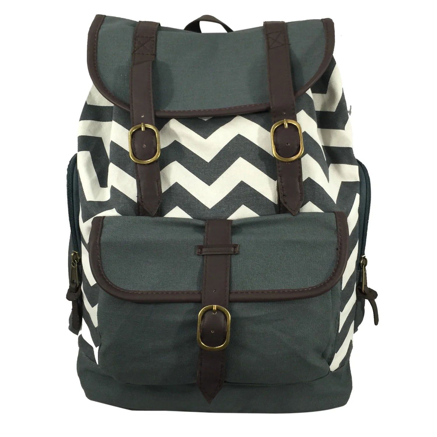 Stylish Grey White Chevron Canvas Laptop Backpack for 15-Inch Laptops – Perfect Unisex Travel and School Bag for Teens and Adults