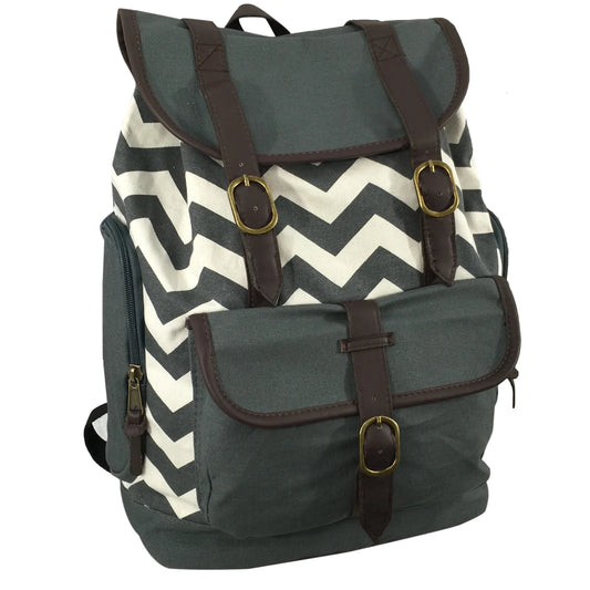 Stylish Grey White Chevron Canvas Laptop Backpack for 15-Inch Laptops – Perfect Unisex Travel and School Bag for Teens and Adults