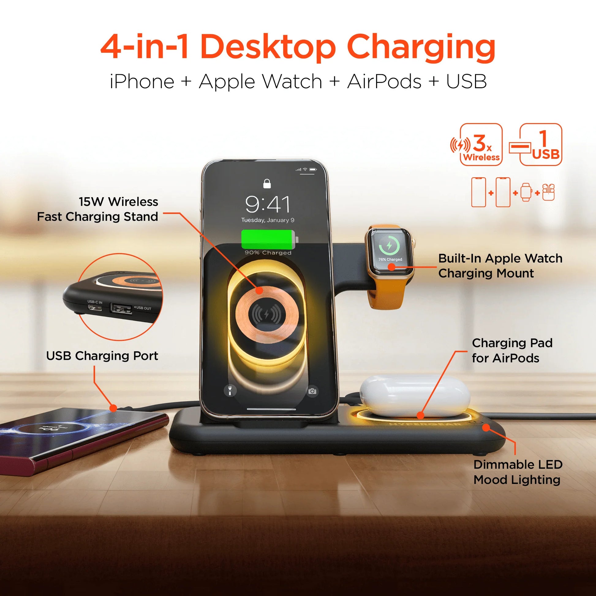 Hypergear 4-in-1 Wireless Charging Station **Non-Refundable Item**