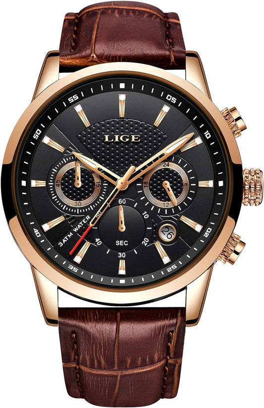 Elevate Your Style with the Ultimate Men's Fashion Quartz Chronograph Wrist Watch - Waterproof Leather Band & Date Function