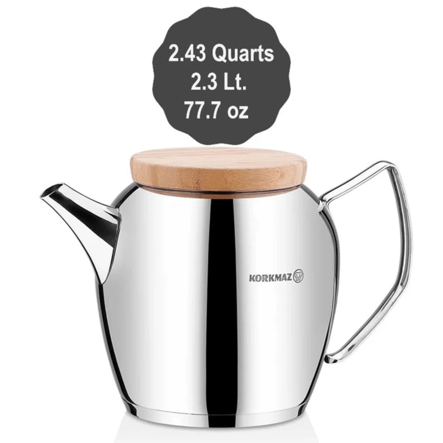 Discover the Elegance of Korkmaz Montana - 2.3L Stainless Steel Teapot with Exquisite Wooden Lid