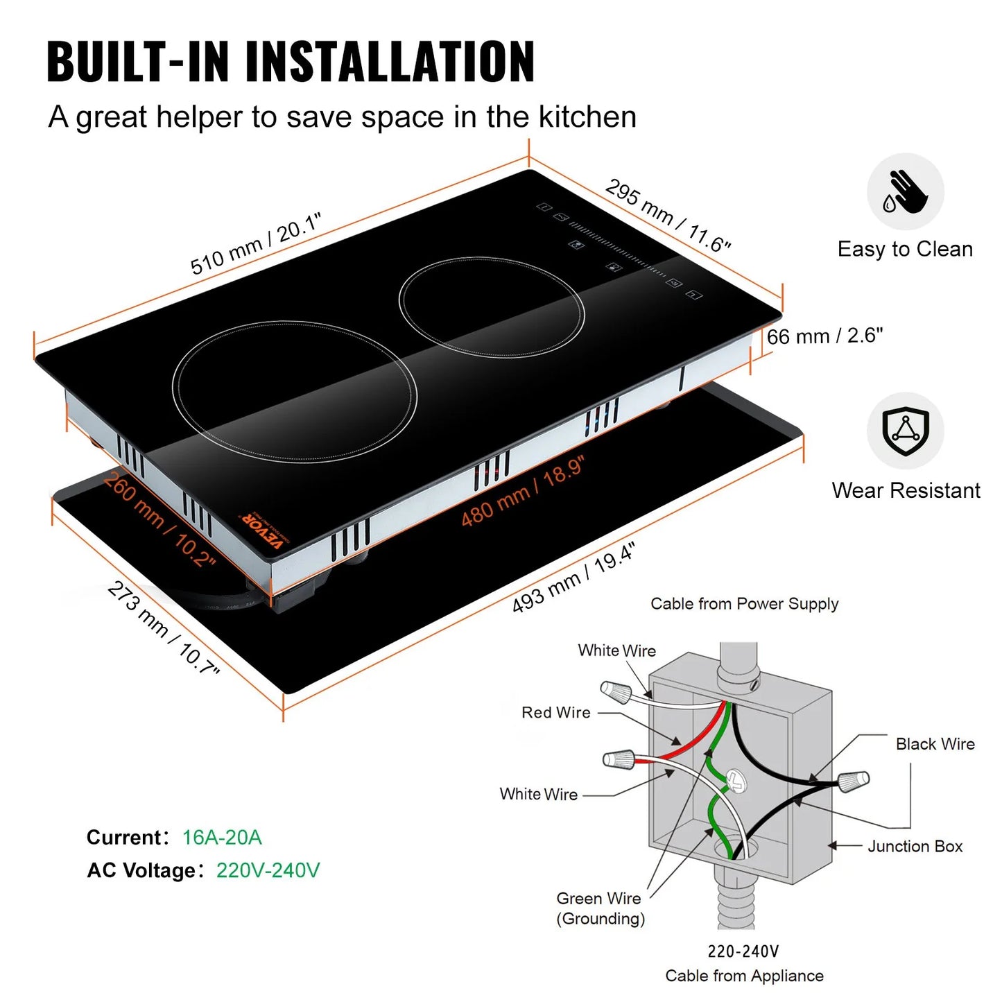 Experience Effortless Cooking with the VEVOR 20" Electric Built-in Cooktop – 2 Powerful Burners, Touch Control, and Safety Features for the Modern Kitchen