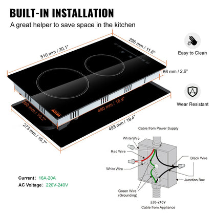 Experience Effortless Cooking with the VEVOR 20" Electric Built-in Cooktop – 2 Powerful Burners, Touch Control, and Safety Features for the Modern Kitchen