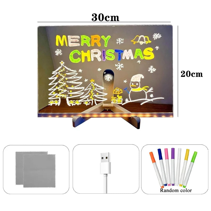 LED Colorful Erasable Note Board for Children - Luminous Dry Erase Drawing and Message Board with Stand