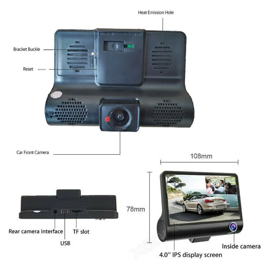 1080P Dual Lens HD Car DVR Dash Cam with G-Sensor and Rearview Recording
