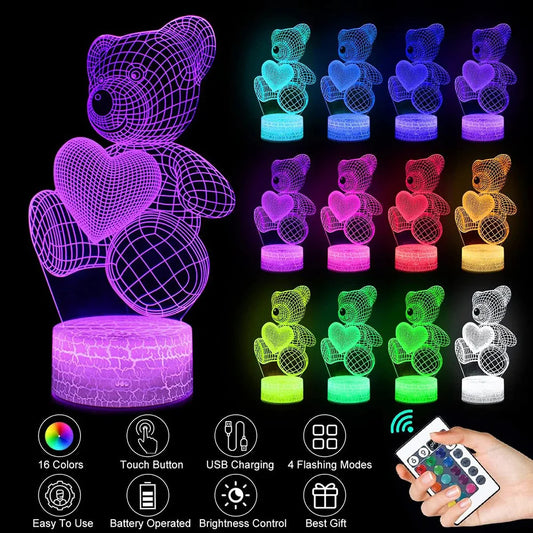 Exciting 3D Acrylic LED Night Lamp - Color-Changing USB Teddy Bear Neon Sign for Unique Home and Bedroom Decor, Ideal Gifts for Christmas, Birthdays, and Valentine's Day!
