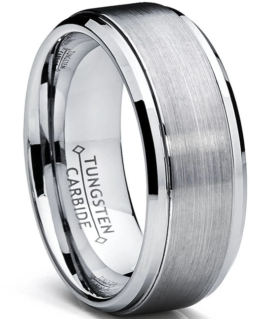 Stylish Men's 9mm Tungsten Wedding Band with Elegant Raised Brushed Finish