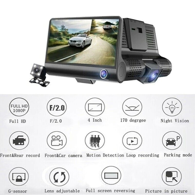 1080P Dual Lens HD Car DVR Dash Cam with G-Sensor and Rearview Recording