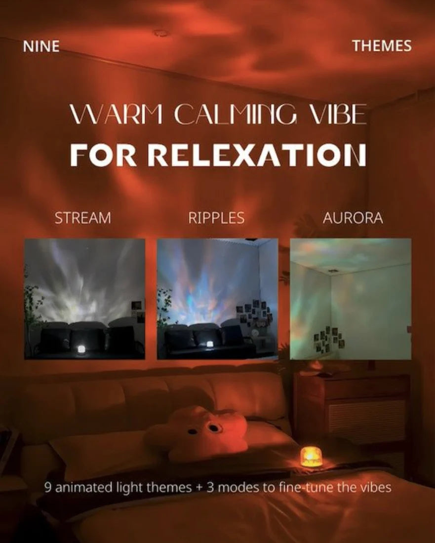 Ambient Light Theatre: All-in-One Ripple Sunset Aurora Projector with Stereo Speakers