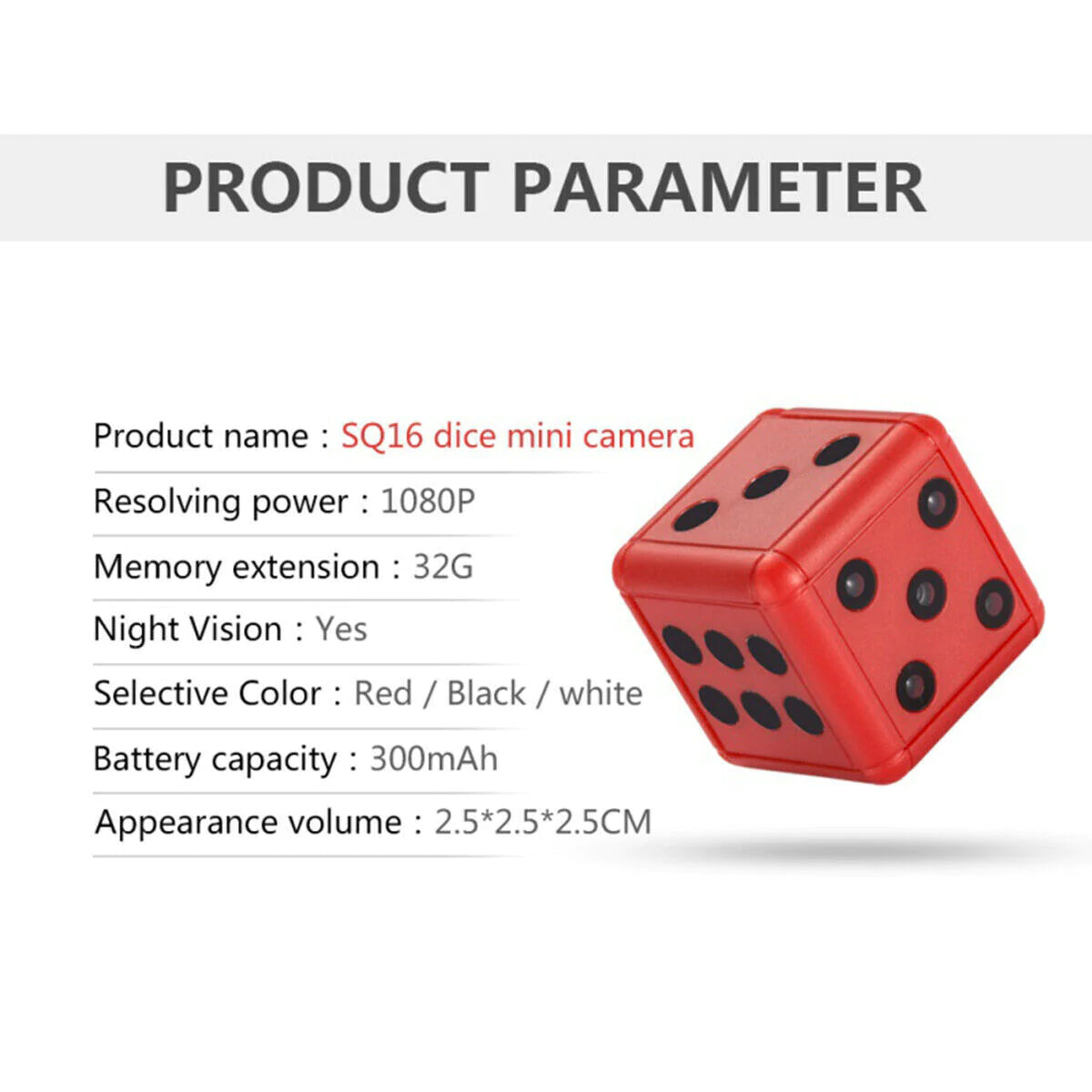 Compact HD 1080P Mini Dice Camera with Night Vision and Motion Detection for Home Security