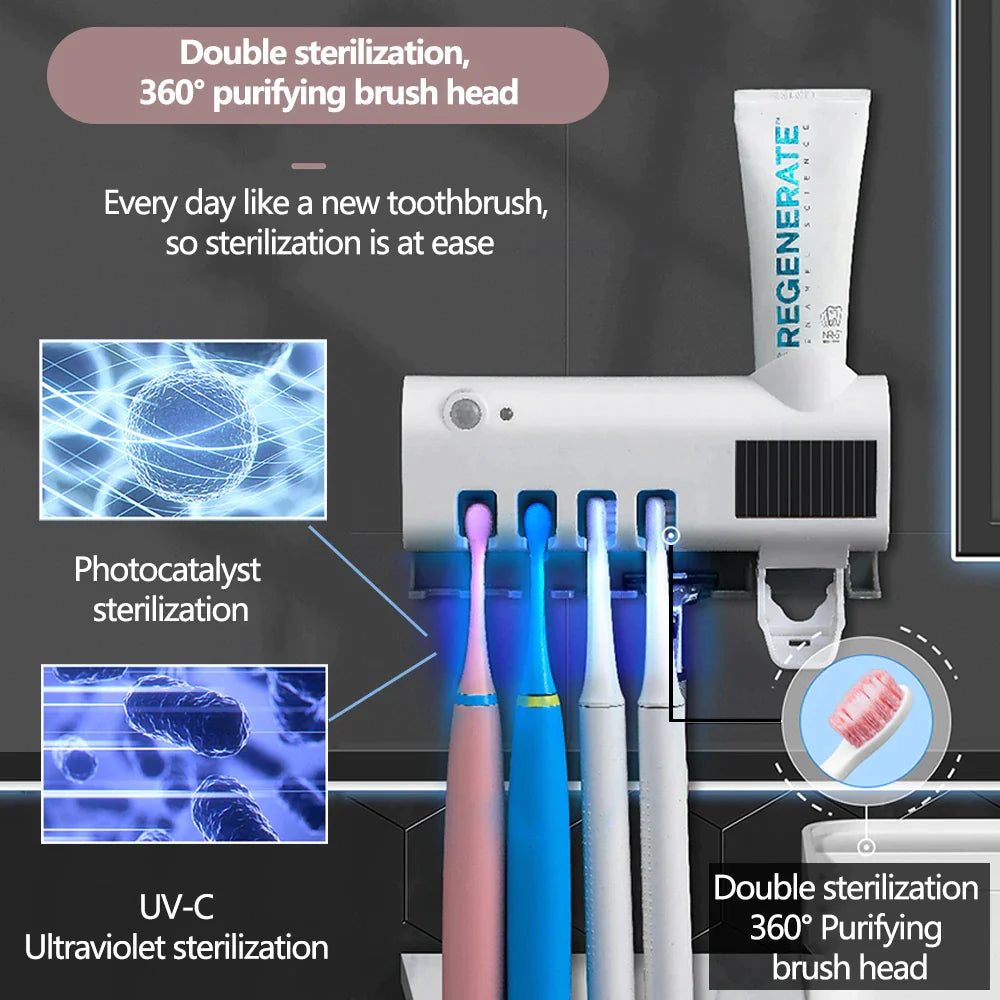 UV Light Toothbrush Sanitizer and Automatic Toothpaste Dispenser