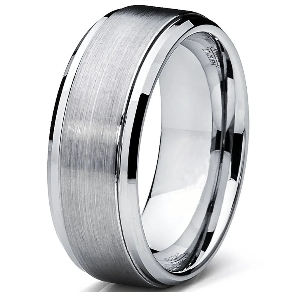 Stylish Men's 9mm Tungsten Wedding Band with Elegant Raised Brushed Finish