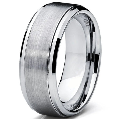 Stylish Men's 9mm Tungsten Wedding Band with Elegant Raised Brushed Finish