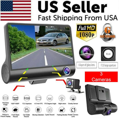 1080P Dual Lens HD Car DVR Dash Cam with G-Sensor and Rearview Recording
