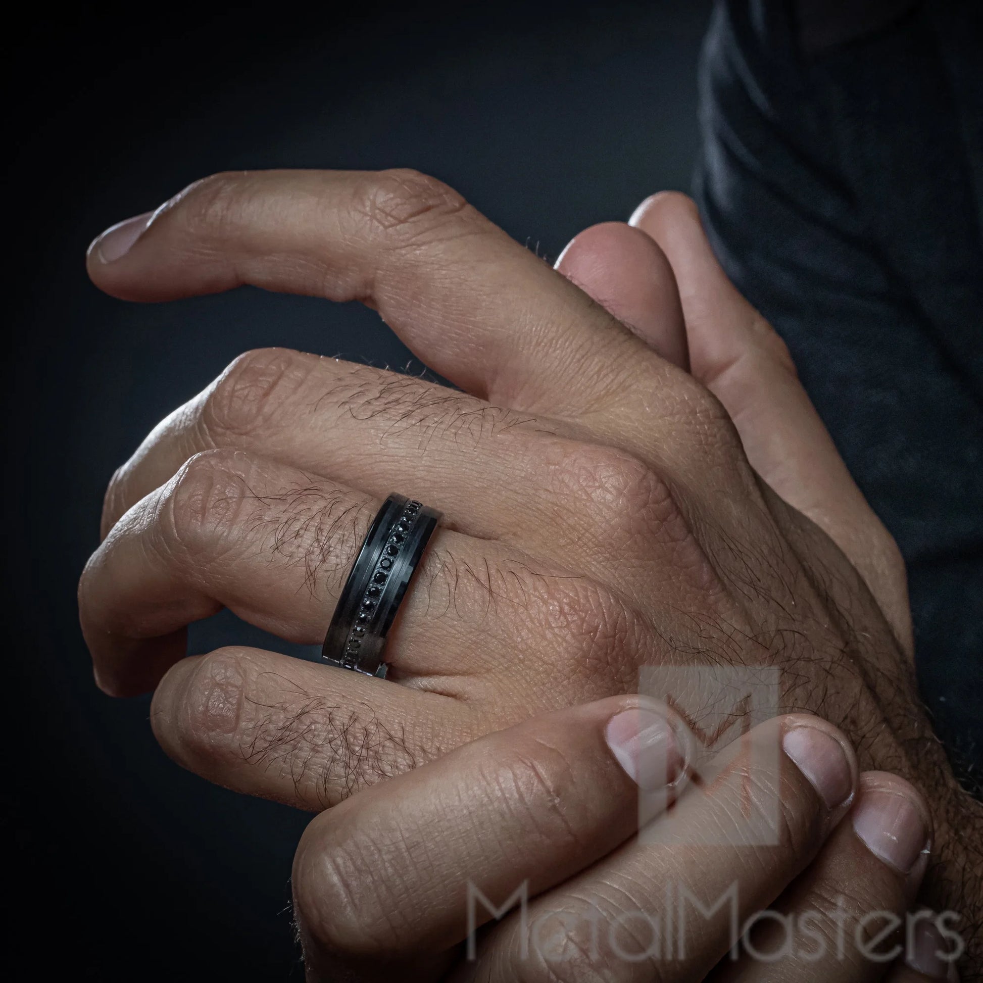 Elevate Your Commitment with Our Men's Genuine Tungsten Black Wedding Band Featuring Stunning Cubic Zirconia Eternity Design and Comfort Fit