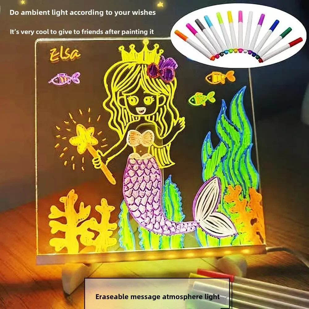 LED Colorful Erasable Note Board for Children - Luminous Dry Erase Drawing and Message Board with Stand