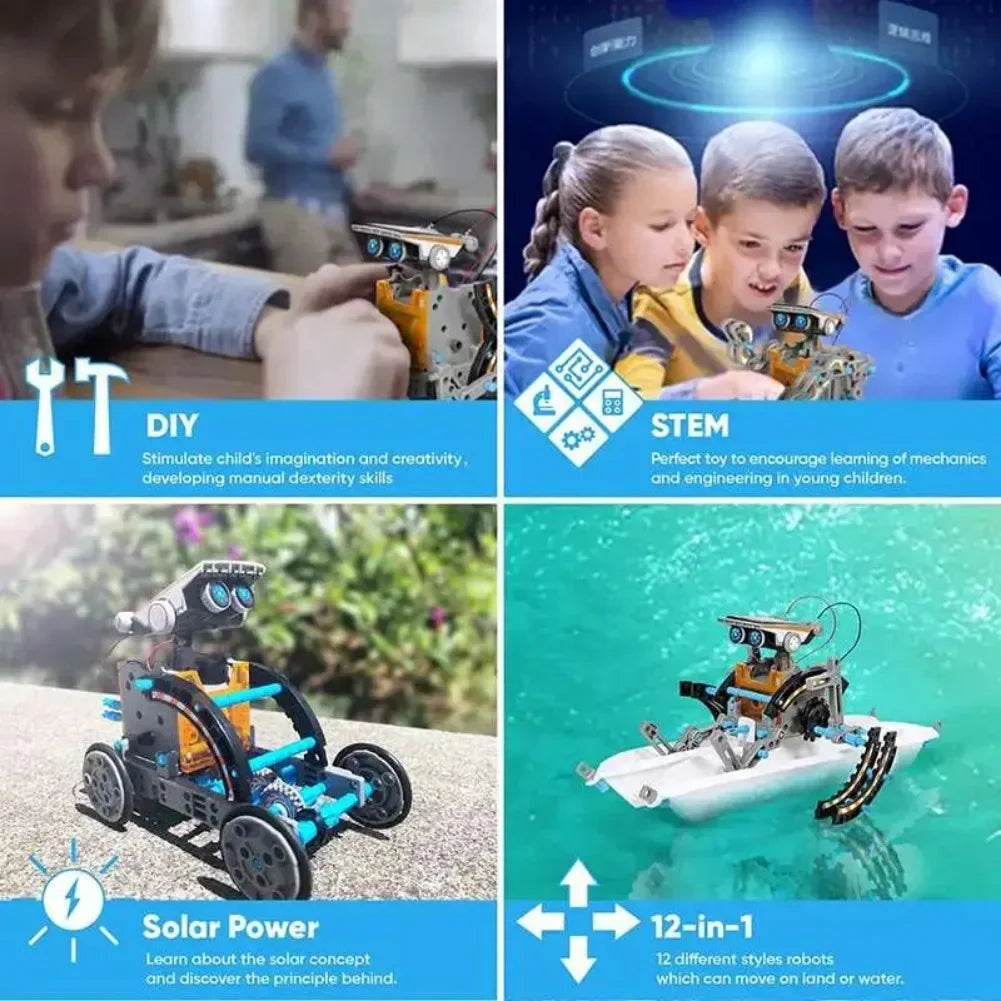 Build and Explore with the 13-in-1 Solar-Powered Robot Science Kit - A Fun and Educational DIY Toy for Young Innovators!