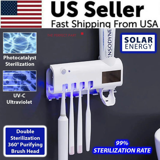 UV Light Toothbrush Sanitizer and Automatic Toothpaste Dispenser