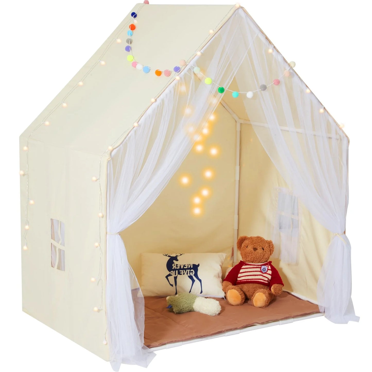 VEVOR Cozy Children's Play Tent - Ultimate Indoor & Outdoor Yurt for Ages 1-5 with Mat & Lamp, Stylish Beige Design