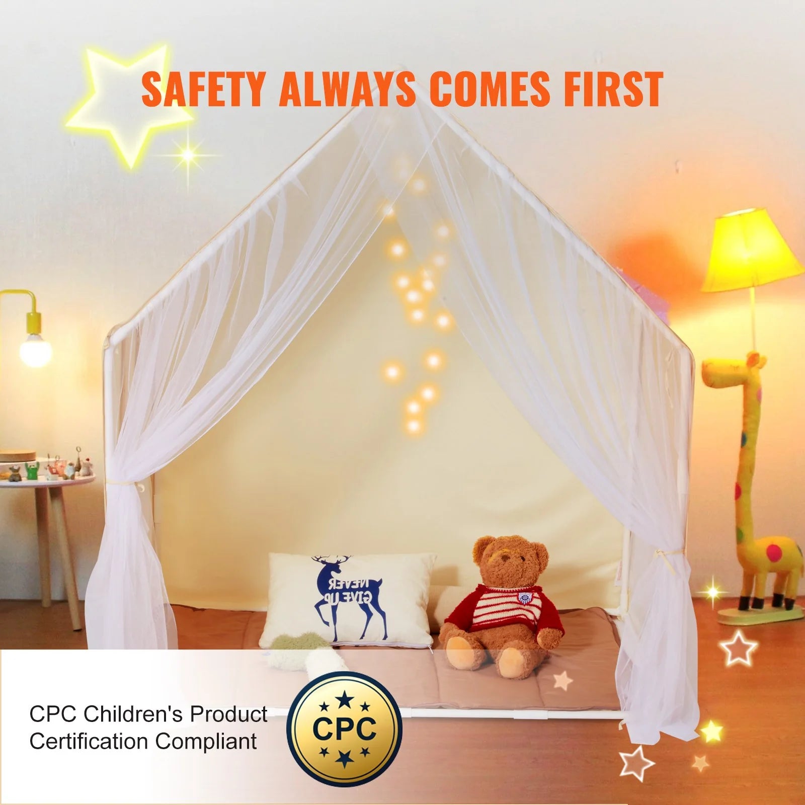 VEVOR Cozy Children's Play Tent - Ultimate Indoor & Outdoor Yurt for Ages 1-5 with Mat & Lamp, Stylish Beige Design