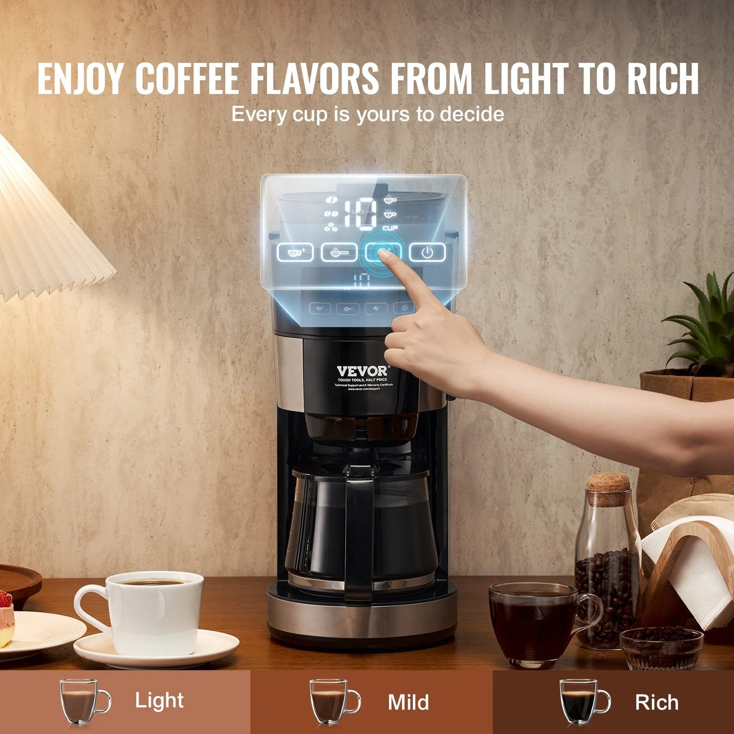 Experience Barista Quality at Home: VEVOR 10-Cup Drip Coffee Maker with Customizable Brew Strength
