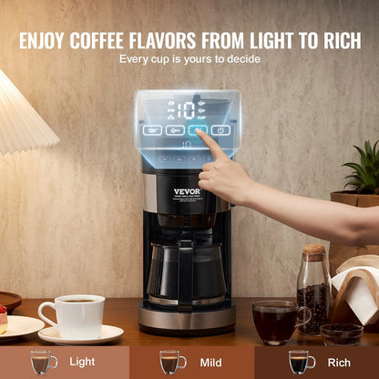 Experience Barista Quality at Home: VEVOR 10-Cup Drip Coffee Maker with Customizable Brew Strength