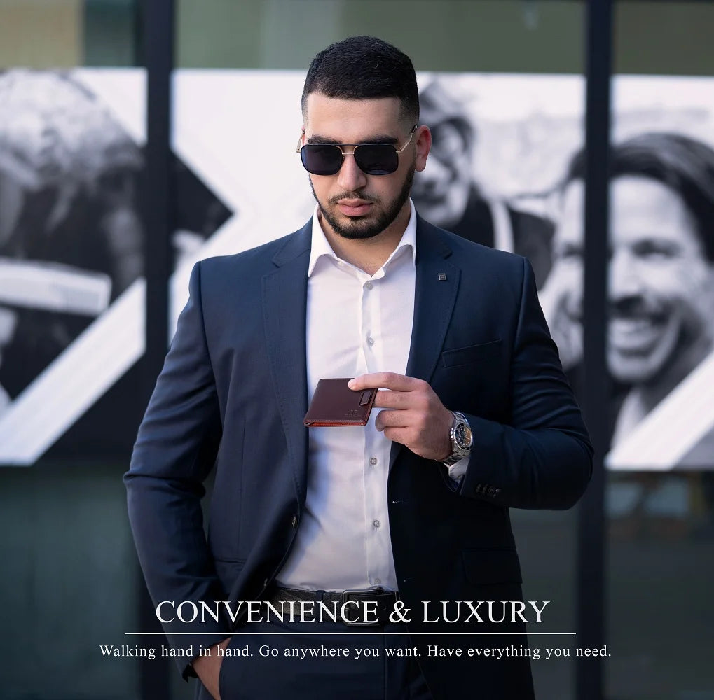 Elevate Your Style with the Slim Leather Bifold Wallet Featuring RFID Protection & Money Clip - Unmatched Elegance in Melted Chocolate for the Modern Man